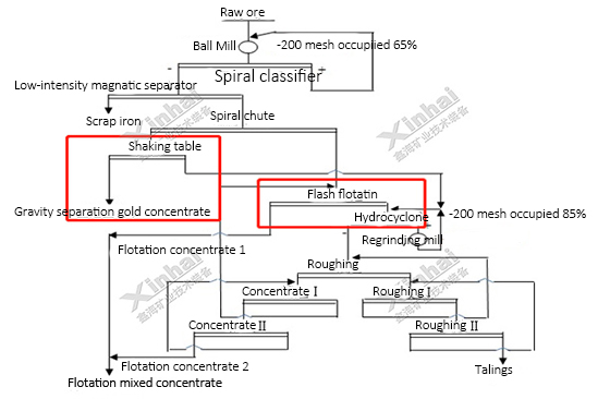 Gold oxidation mixed raw ore gravity separation + flash flotation process.jpg